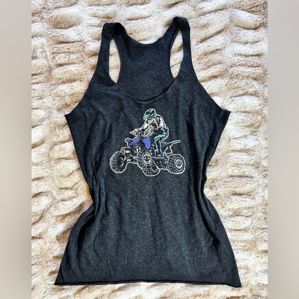 Women's Black Racerback Tank Top with ATV Rider Graphic